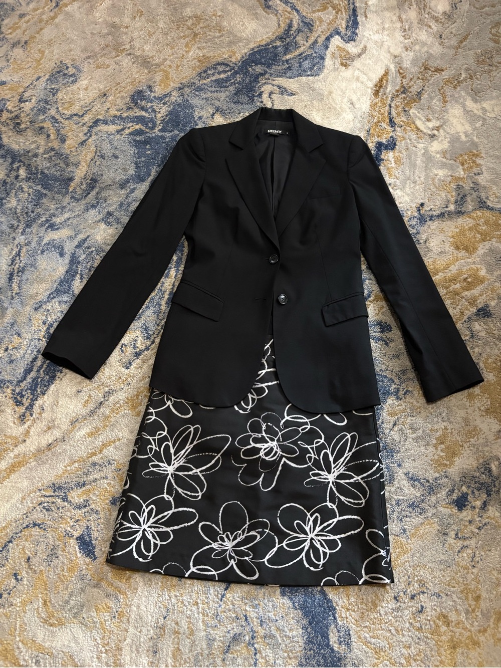 DKNY Black Women's Blazer with Floral Skirt Ensemble